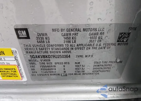 2017 Buick Enclave Leather z USA, uszkodzony, nr VIN 5GAKVBKD7HJ250364